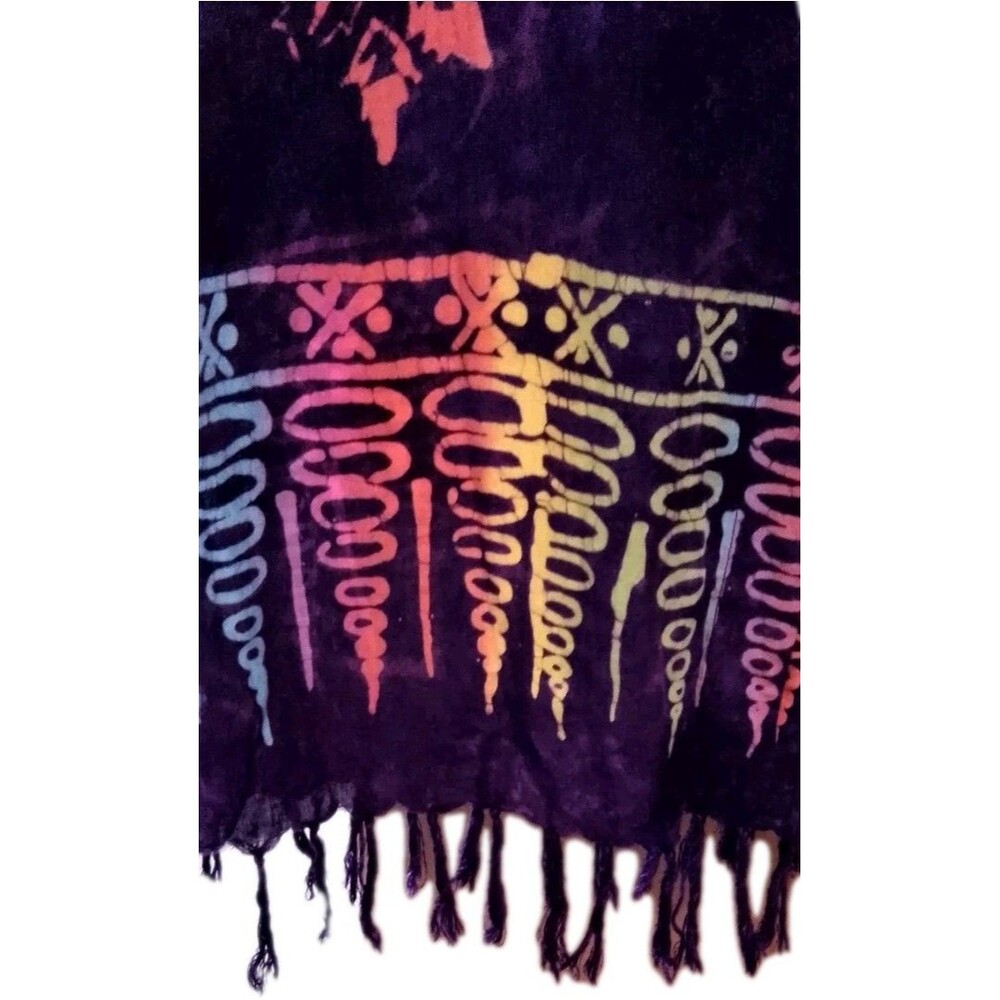 Handmade Indonesian Batik Rayon Fringe Cardigan Hibiscus Floral Cover Up Medium - Picture 4 of 11